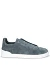 Zegna Men's Triple-stitch Suede Slip-on Low-top Sneakers In Blue