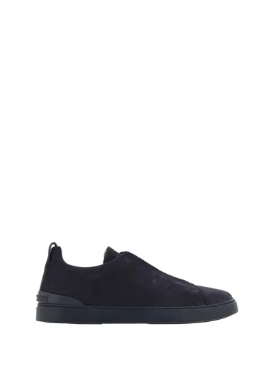 Zegna Black Suede Triple Stitch Sneakers