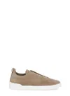 Zegna Man Cappuccino Suede Triple Stitch Slip Ons In Multi