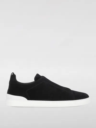 Zegna Triple Stitch Suede Sneakers In Black