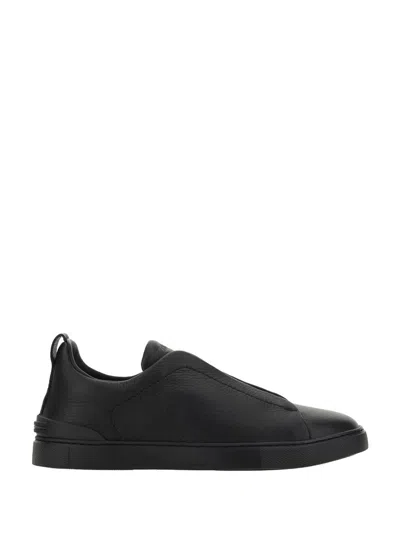 Zegna Baskets Triple Stitch En Cuir De Cerf Noires