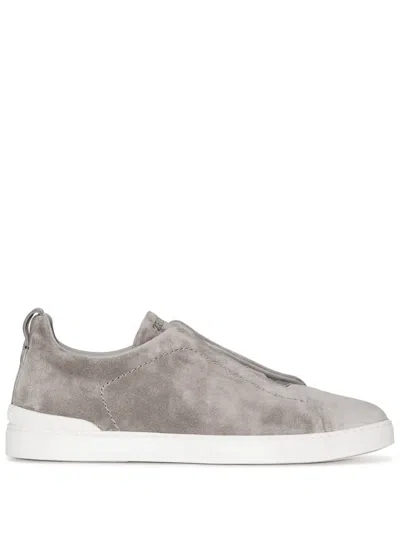 Zegna Suede Triple Stitch Sneakers In Grey Melange