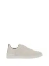 Zegna Triple Stitch Deerskin Leather Slip-on Sneaker In White