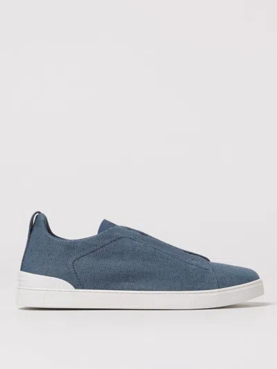 Zegna Suede Triple Stitch Sneakers In Blue