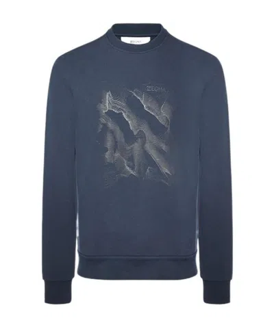 Zegna Sound Wave Logo Sweatshirt In Blue