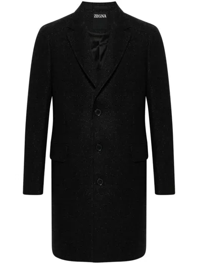 Zegna Speckled Coat In Black