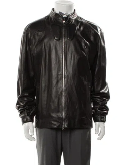 Pre-owned Zegna Sport Leather Moto Jacket In Brown