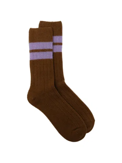 Zegna Logo-print Striped Socks In Brown