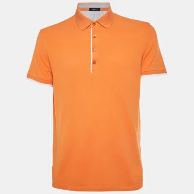 Pre-owned Zegna Sport Orange Pique Knit Polo T-shirt L