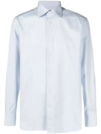 Zegna Spread-collar Long-sleeve Shirt In Blau