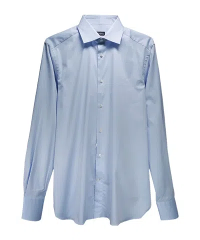 Zegna Long-sleeved Lapel Shirt In Blue