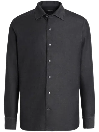 Zegna Black Trofeo Long Sleeve Tailored Fit Shirt