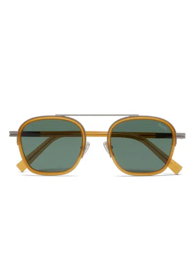 Zegna Aviator-style Silver-tone And Acetate Sunglasses In Brown