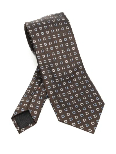 Zegna Square-pattern Tie In Brown