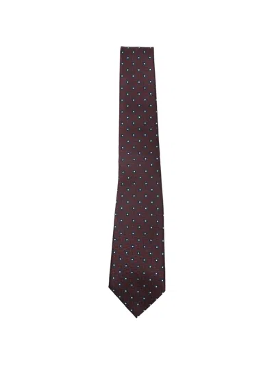 Zegna Square Polka Dot Tie In Brown
