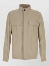 Zegna Stand Collar Jacket Buttoned Cuffs Front Pockets In Neutral