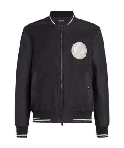 Zegna Stand-up Pilot Casual Jacket In Black