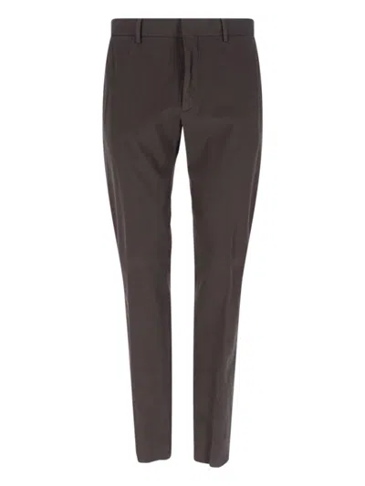 Zegna Straight-leg Brown Chinos With Hook And Zip Closure