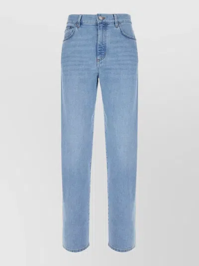 Zegna Straight Leg Denim Trousers Contrast Stitching In Blue