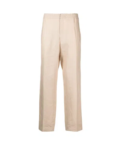 Zegna Straight-leg Linen Trousers In Nude