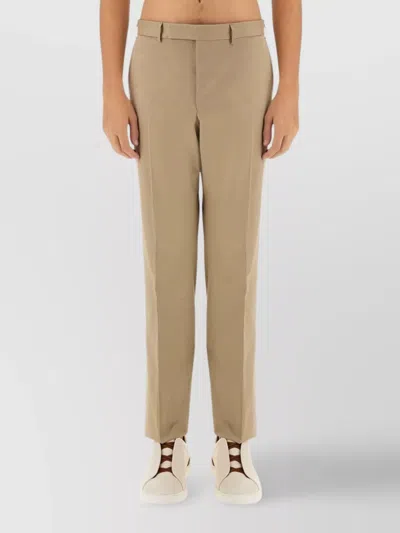 Zegna Straight Leg Trousers With Belt Loops In Tan