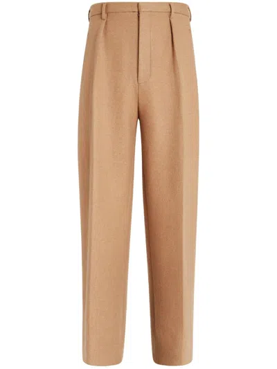 Zegna Straight-leg Wool-blend Trousers In Neutrals