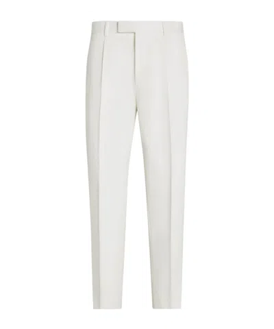 Zegna Straight-leg Linen-twill Trousers In White