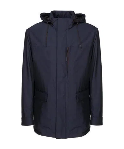 Zegna Stratos Hooded Lightweight Casual Jacket In Black