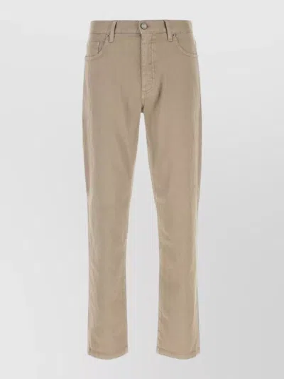 Zegna Stretch Linen Blend Straight Leg Trousers Belt Loops In Brown
