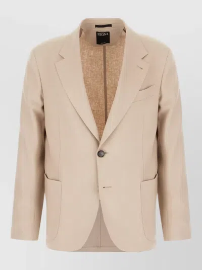 Zegna Stretch Wool Blend Single Breasted Blazer In Neutral