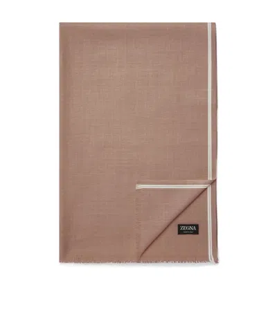 Zegna Stripe-detail Scarf In Brown