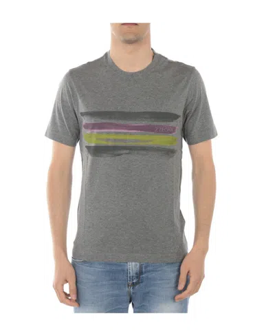 Zegna Stripe Detail T-shirt In Gray