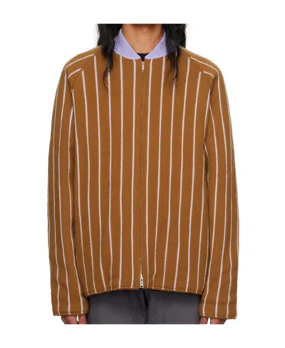 Zegna Stripe-pattern Cashmere Jacket In Brown