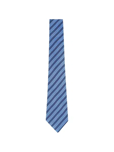 Zegna Stripe Silk Necktie In Blue