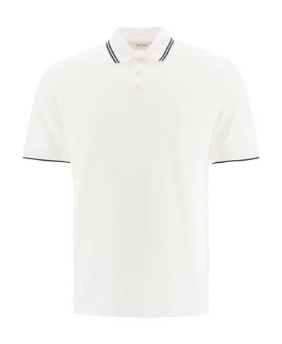 Zegna Stripe-trim Polo Shirt In White