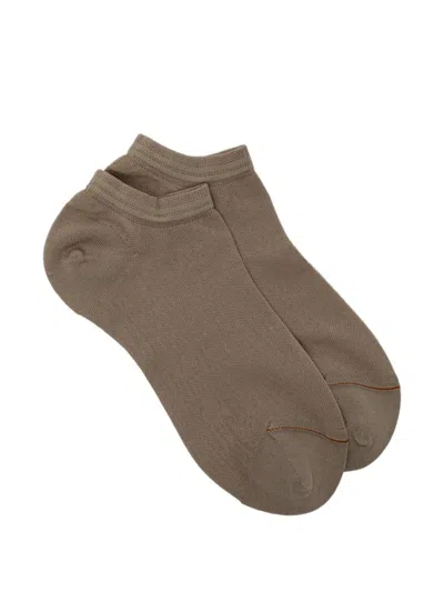 Zegna Striped Ankle Socks In Brown