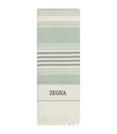 Zegna Striped Beach Towel In Green