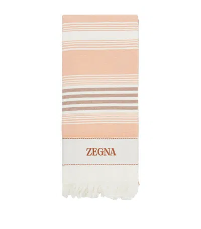 Zegna Striped Beach Towel In Orange