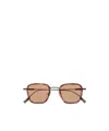 Zegna Striped Burgundy Havana Titanium And Acetate Sunglasses In Brown