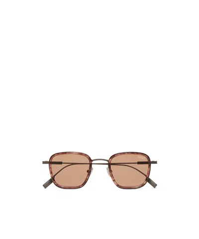 Zegna Striped Burgundy Havana Titanium And Acetate Sunglasses