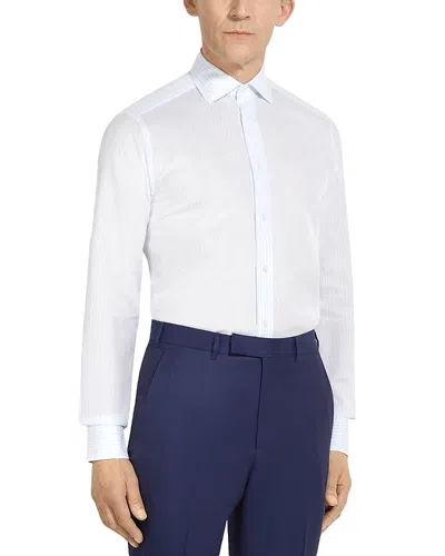 ZEGNA STRIPED CENTOVENTIMILA REGULAR FIT COTTON LINEN BLEND SHIRT