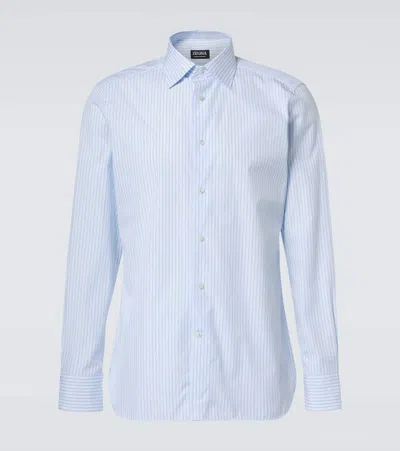 Zegna Striped Cotton Oxford Shirt In White