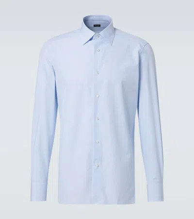 Zegna Striped Cotton Shirt In Blue