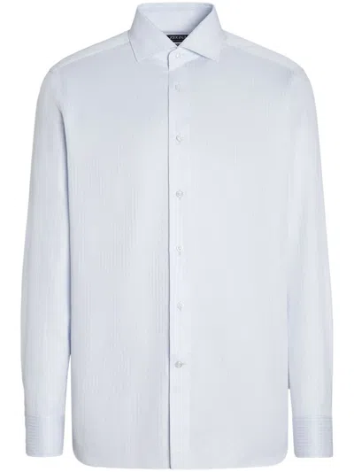 Zegna Striped Cotton Shirt In Blue