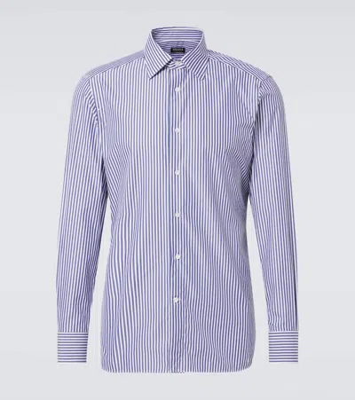 Zegna Striped Cotton Shirt In Blue