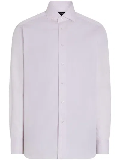 Zegna Dark Pink And White Checked Centoventimila Cotton Shirt In Neutral