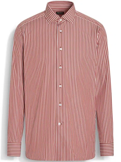 Zegna Striped Cotton Shirt In Red