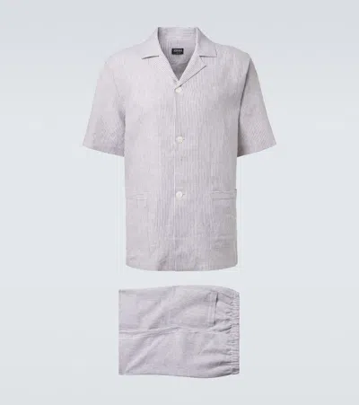 Zegna Striped Linen Pajamas In Animal Print