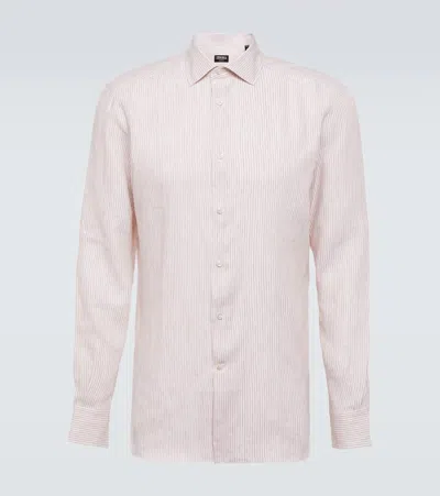 Zegna Striped Oasi Lino Shirt In Neutrals