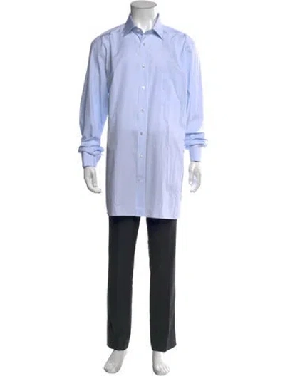 Pre-owned Zegna Striped Long Sleeve Dress Shirt In Blue